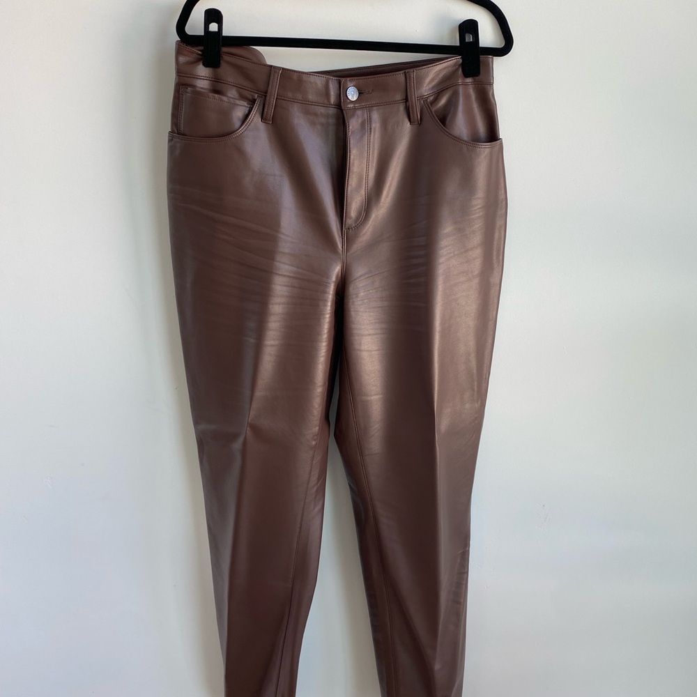 American Tall Brown Tapered Pleather Pants with Sleek Fit